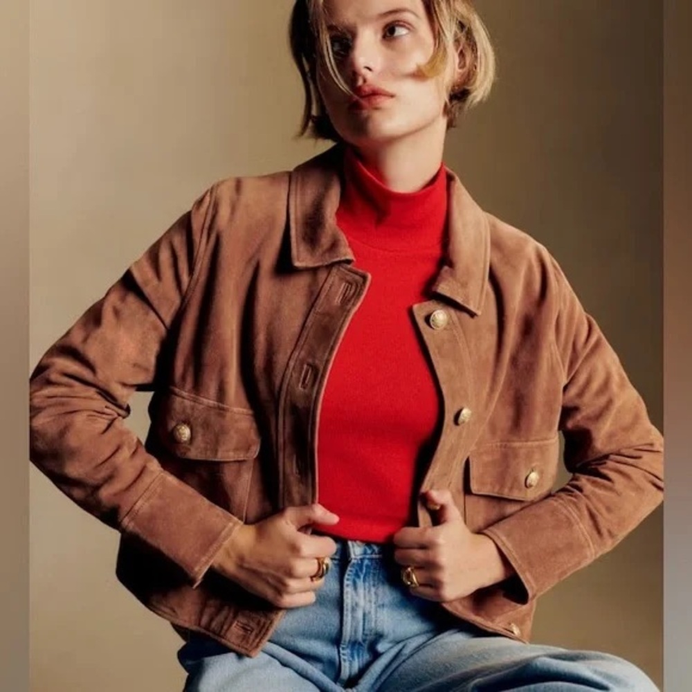 Sezane Suede Leather Terry Jacket
